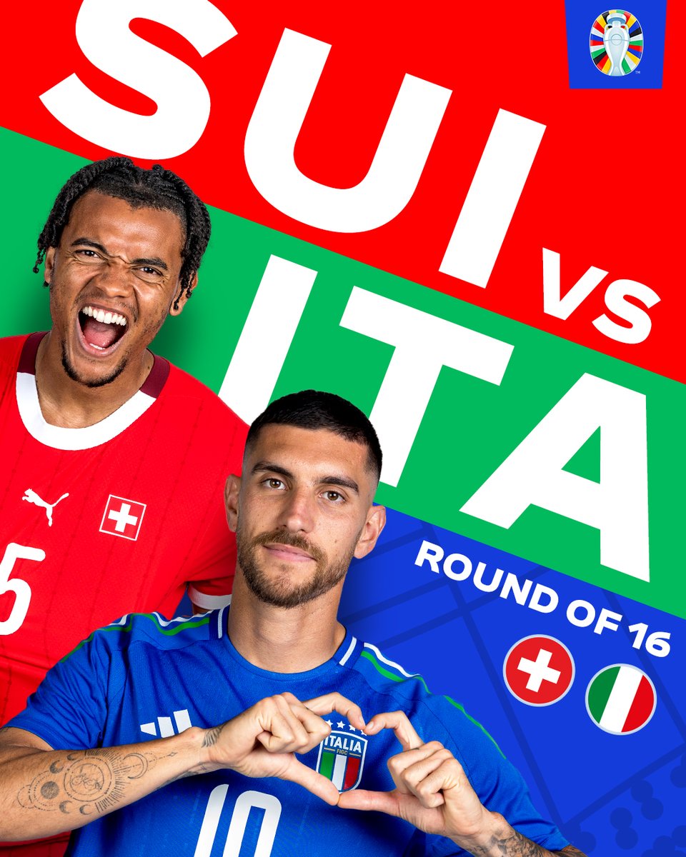 UEFAEURO's tweet image. 🇨🇭🆚🇮🇹 Switzerland vs Italy coming up as the knockouts begin!

#EURO2024 | #SUIITA