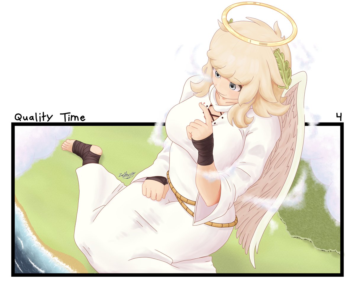 "Quality Time": (4/4)

Enjoying a nice relaxing day with a giant angel. Seems like a perfect way to spend it!

(I don't know how transparency works when uploading so here's a link to the google drive for original file: drive.google.com/file/d/1HBLKK2…)
#sizetwitter #giantess