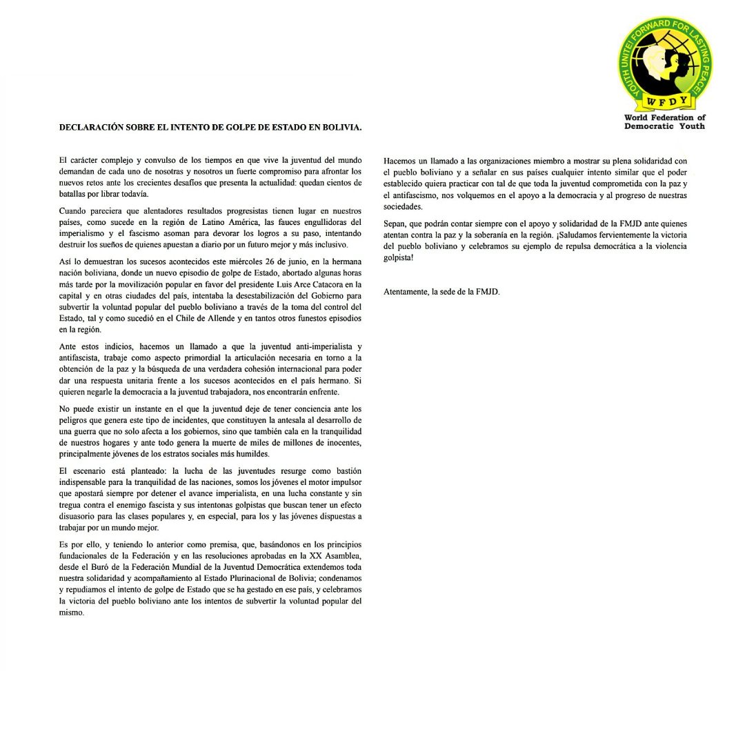 📣Hacemos un llamado a la solidaridad con el pueblo boliviano y al total repudio del golpismo en la región.

👇🏻✍🏻