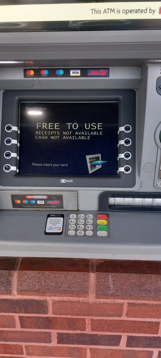 WillmerGA's tweet image. @NoteMachine #NoteMachine #Morrisons #BishopAuckland #CountyDurham @Morrisons  #CashlessSociety Two atms outside Morisons Bishop Auckland In County Durham currently at the time of this tweet  have Cash Not Available on the screens is this a sign they are going Cashless?