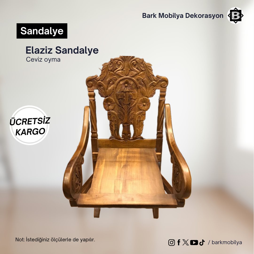 Evinin veya ofisinin herhangi bir alanını güzelleştirecek geniş ve şık sandalyemizi şimdi deneyimle! Yazın bunaltıcı sıcağına karşı deriyi terk et, cevizi tercih et!

• 81 ilimize ücretsiz kargo