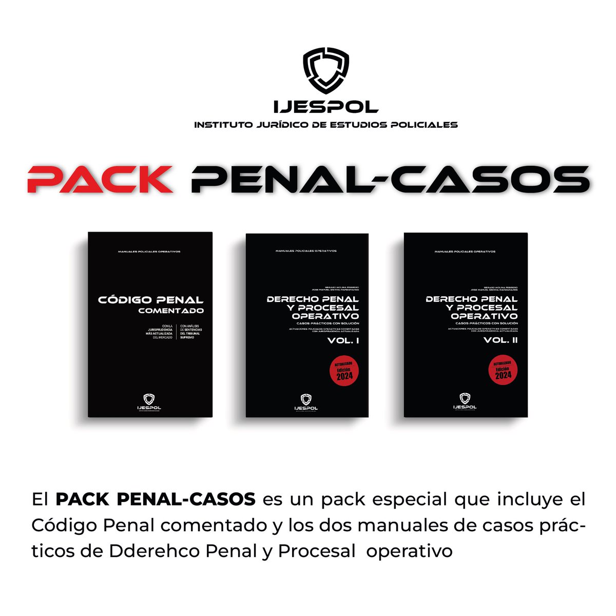 Ijespol2020's tweet photo. 🔴 Nuevo PACK PENAL-CASOS ya disponible en nuestra tienda web.

📲🔗 https://t.co/3vpRyM7GDM

#IJESPOL #ALESPOL #GRUPOIJESPOL https://t.co/ia1aEJUDvL