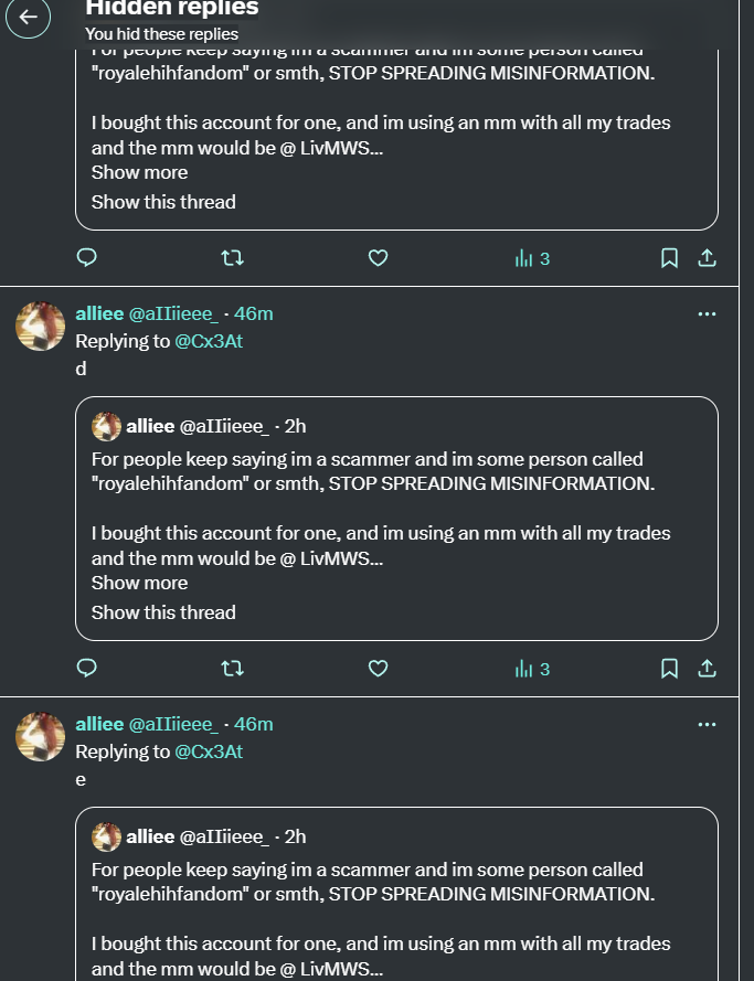 Cx3At's tweet photo. @aIIiieee_ How am I harassing you when you keep commenting under my post the same thing 30+ times? https://t.co/RMf1Pxa1KI