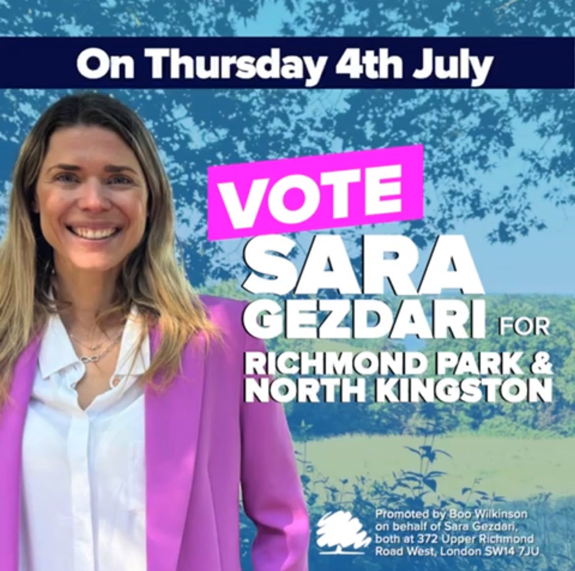 saragezdari's tweet photo. I believe in Richmond Park. I believe that Richmond Park can become an even better place to live. Vote for me on 4th July to make our streets safer, protect our green spaces, champion education, boost local businesses & improve our local transport links. My promise to you is that I will always listen, I will always put your priorities first.