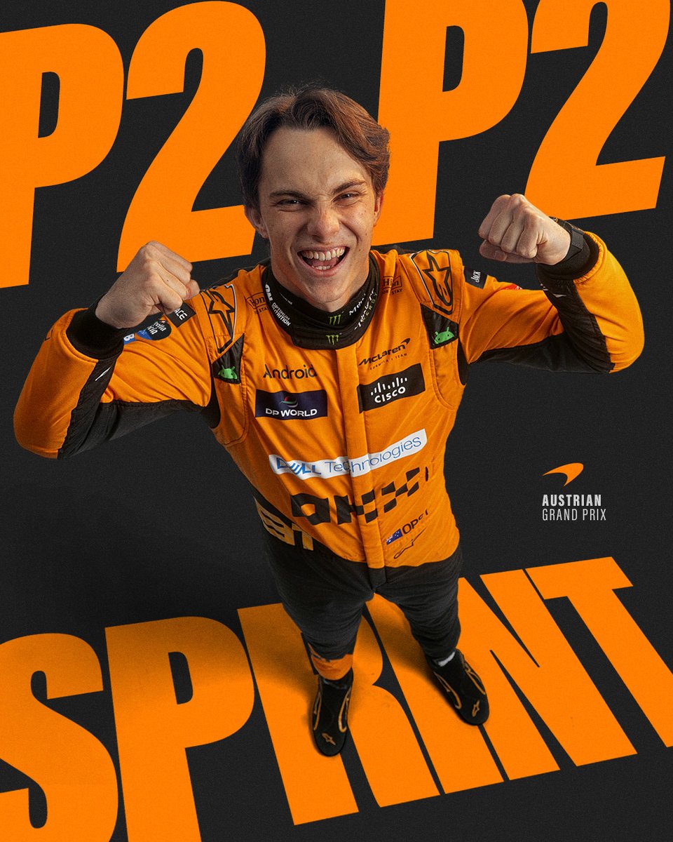 McLarenF1's tweet photo. SECOND IN THE SPRINT. ✌️

Love your work, @OscarPiastri. 👊

#AustrianGP 🇦🇹 https://t.co/JLH7h7L8YR