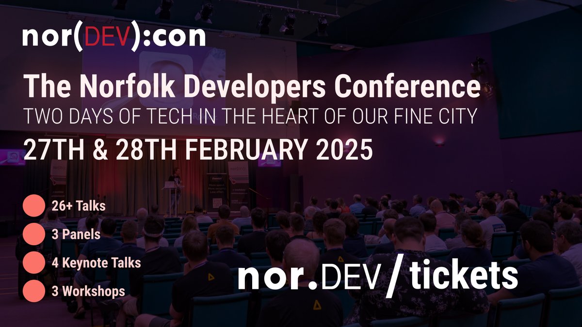 🚨 #nordevcon25 tickets are now on-sale!! 🚨

Starting at just £36, or from £8 to students via our Scholarship tickets.

Don't miss your opportunity to join us at #EastAnglia's largest #development conference!