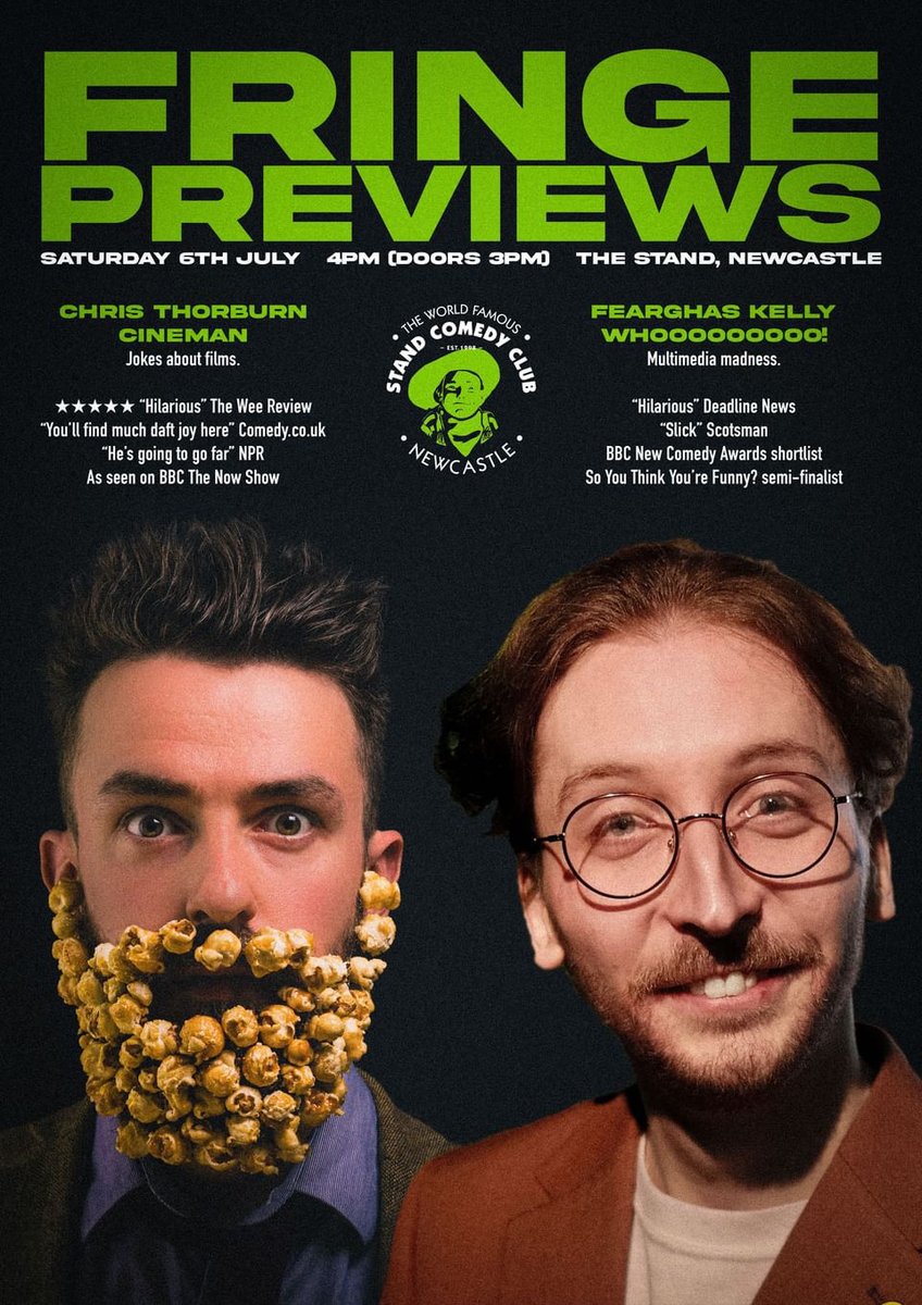 CBThorburn's tweet image. Newcastle!
Me and @FearghasKelly are bringing our Fringe shows to @StandNewcastle on Saturday 6th July!
Two shows in one afternoon. Two boys with a projector, a clicker, and a dream.
thestand.co.uk/performance/18…