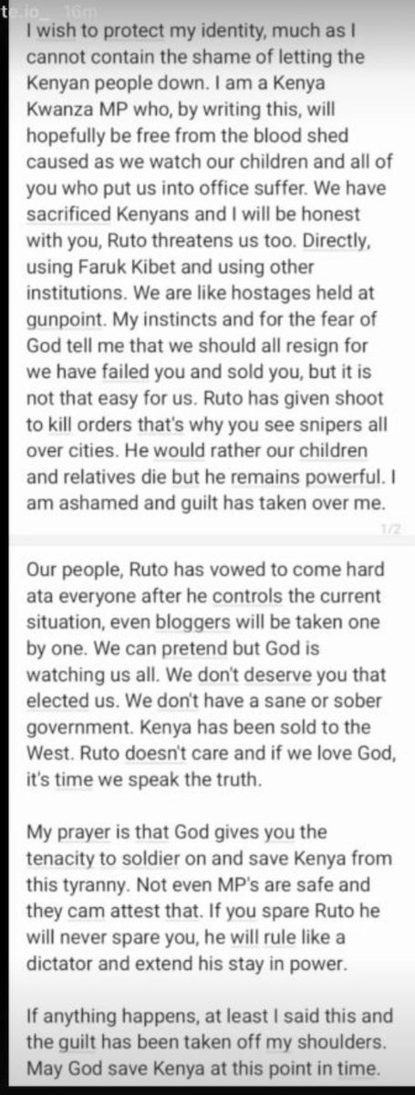 MigunaMiguna's tweet photo. This is from a UDA MPIG, wailing for help. He says that Zakayo is using Farouk Kibet and other hirelings to THREATEN them. Let Kenyans send a clear message to Zakayo ⁦@WilliamsRuto⁩ and his regime: Time is up. Pack up and go. #RutoMustGo https://t.co/JDU2j3asEO