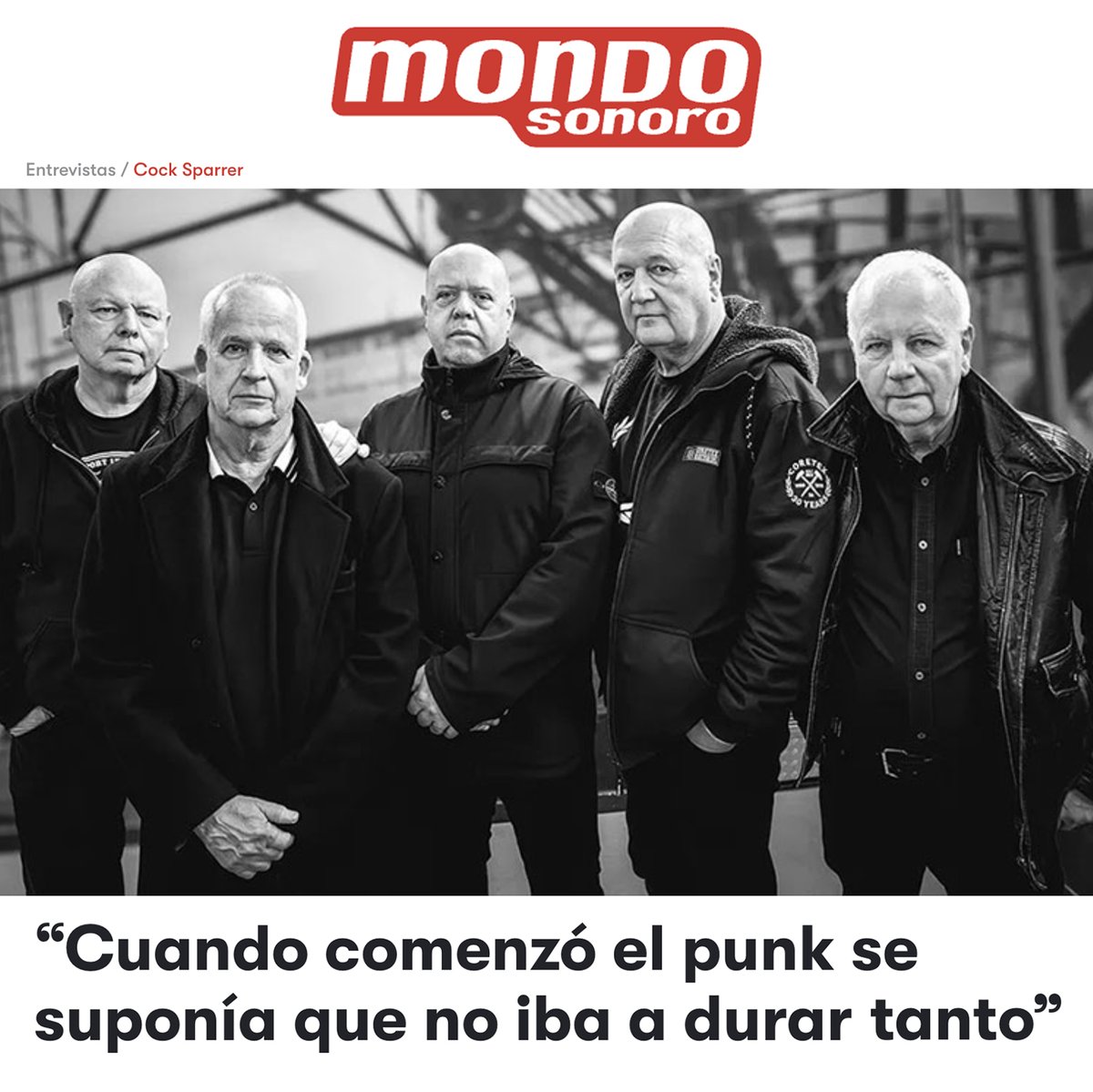 𝐂𝐎𝐂𝐊 𝐒𝐏𝐀𝐑𝐑𝐄𝐑 "Cuando comenzó el punk se suponía que no iba a durar tanto” [Mondoseonoro]
📰 ⇢ mondosonoro.com/entrevistas/co…

✍️ PEPA FERREIRO
<a href="/SFerreiroP/">Pepa Ferreiro</a>  <a href="/mondo_sonoro/">Mondo Sonoro</a>  <a href="/ZARATAmondo/">ZARATA Mondo Sonoro</a>