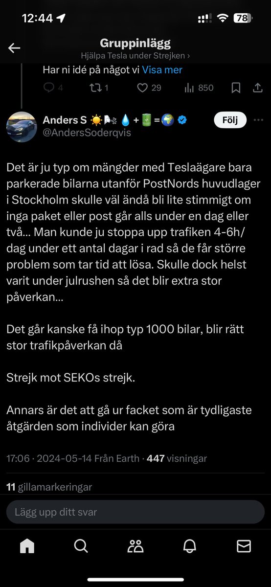Så här vill lokala politiker/fanboys strejka mot strejken på sitt egna lilla vis. Nu vet jag ju att det finns vettigt folk som kör tesla också så de får nog problem med det 😉 kanske skulle tagga nån mer politiker eller nyhetsbyrå men vill inte sjunka till samma nivå.