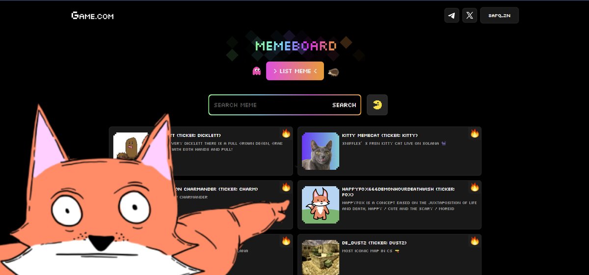 Did you see? Did you check it?
We're listed on game.com

<a href="/memeisgame/">Game.com</a> we lookin foxy on the memeboard, thank you