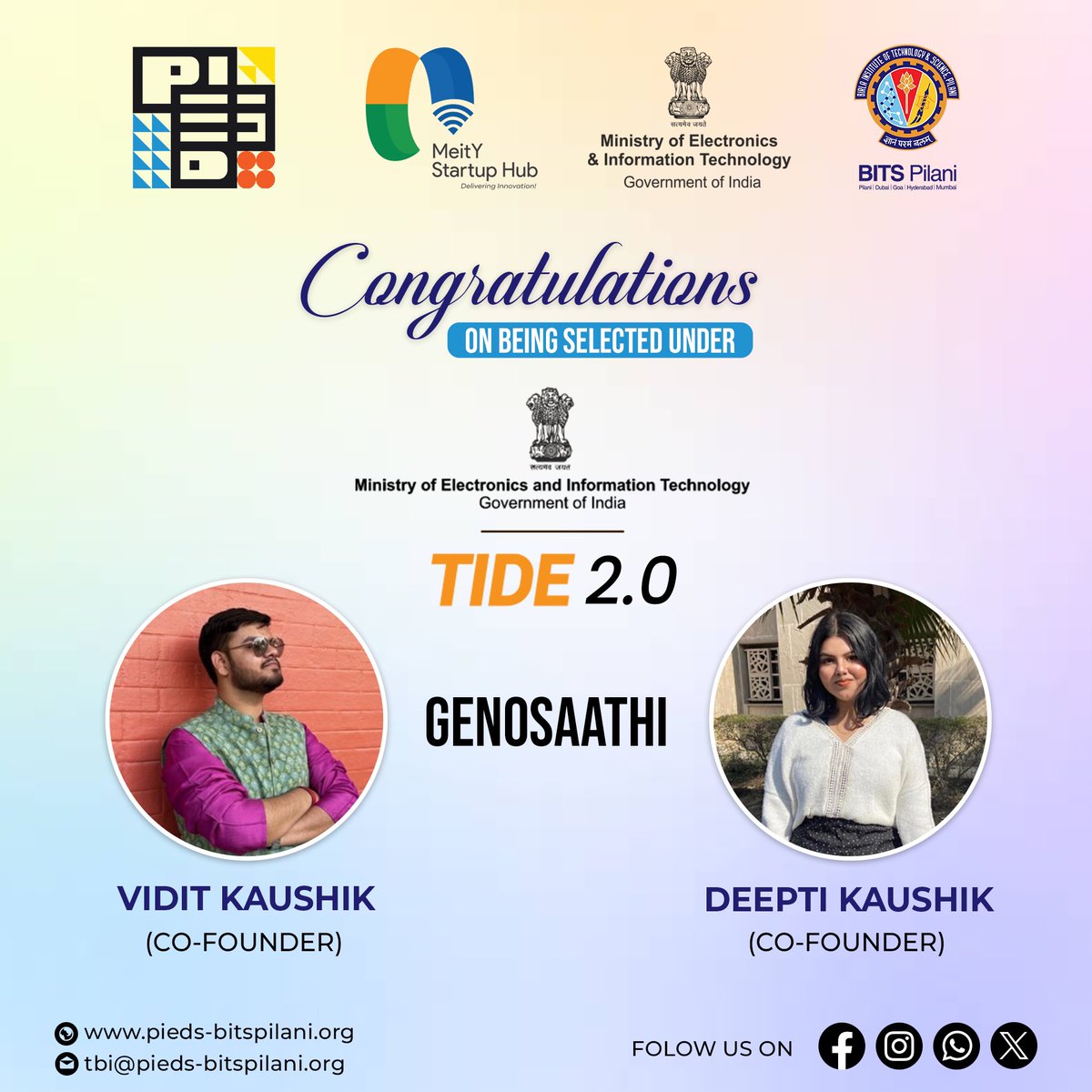 BITS_PIEDS's tweet image. Congratulations to Genosaathi on being selected under TIDE 2.0!

Kudos to Co-Founders Vidit Kaushik and Deepti Kaushik for their visionary leadership! We are excited to see your continued impact and success in the tech world.

#Genosaathi #TIDE2 #Innovation #TechLeadership