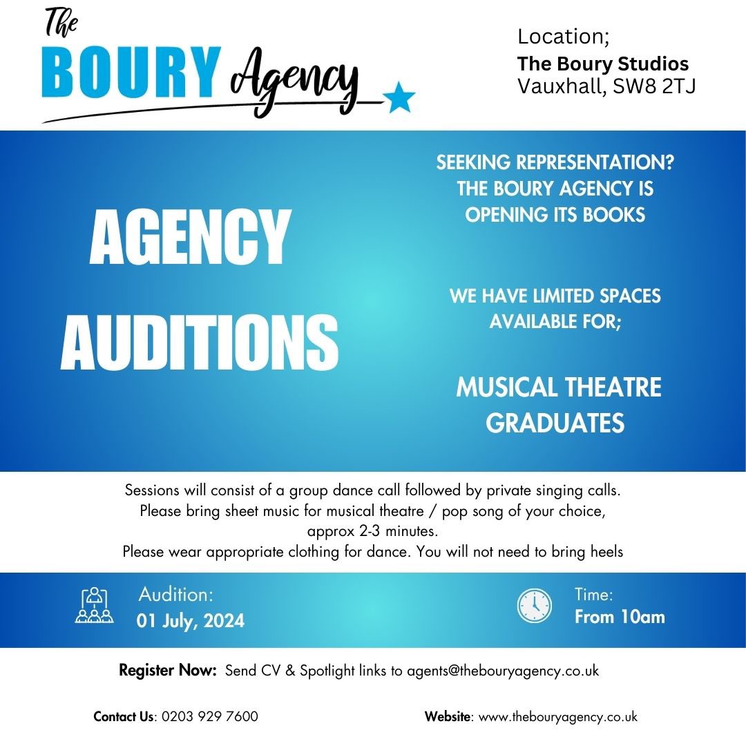 Looking for Representation?

We have just a couple of slots left at Mondays audition day at our studios in Vauxhall. We would love to meet you

#SeekingRepresentation #Agent #actors
