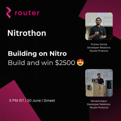 Calling all builders, the news is hot🥵
Router's got a workshop, gonna hit the spot🎯

Wanna build DApps, that cross the chain?⛓
Nitro's the answer, break free from the pain🤕

APIs and SDKs, they'll be your guide🛣
Join us on 29th June, and 2nd July😎

lu.ma/NitrothonBootC…