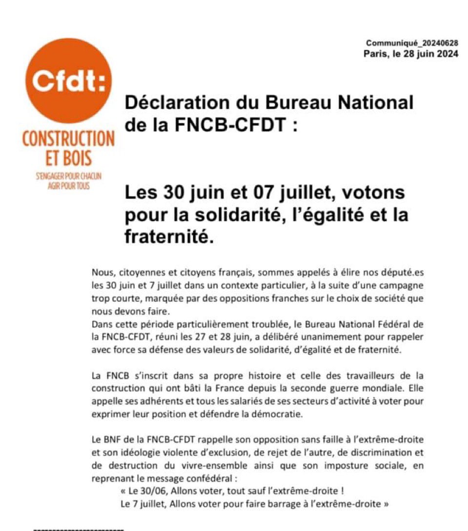 Demain, 30 juin, première étape de la lutte contre l’obscurantisme et la défense de notre démocratie, de nos libertés de disposer de son corps, aimer qui ont veux, être militant associatif et syndicaliste, critiquer et s’exprimer… Votez,faites voter: tout sauf l’extrême droite