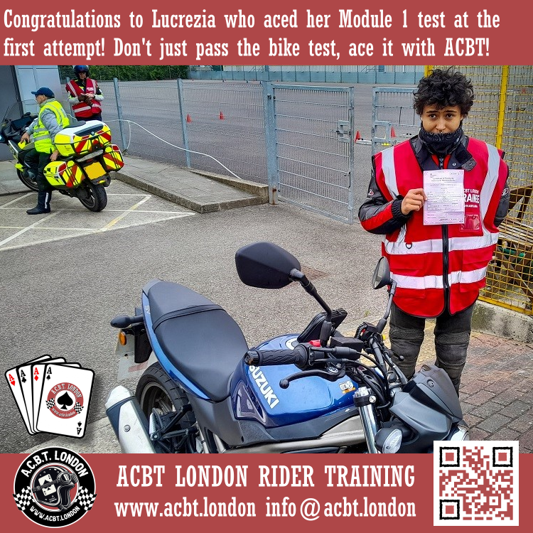 AcbtLondon's tweet photo. Congratulations to Lucrezia who aced her Module 1 motorcycle test at the first go!
.
Don't just pass the #biketest ... Ace it with ACBT! β β€ β β€ β β€ β β€
.
π https://t.co/kfvgeT9rBE βοΈ 0208 331 1103
.
#das #motorcycleinstructor #motorbikelessons #bikelicence #500cc #learnerbike #greenwich #blackheath #londonbiker #newbiker #motorbike #motorcycles #whatareyouwaitingfor #learntoride #motorcycletraining #welovemotorbikes #motorbikelover #bikerlife #motorbikelessons #motorbikelicence #alicence #charlton #caferacer #classicmotorcycle #womenbiker #girlbiker #womenonmotorcycles #suzukisv650