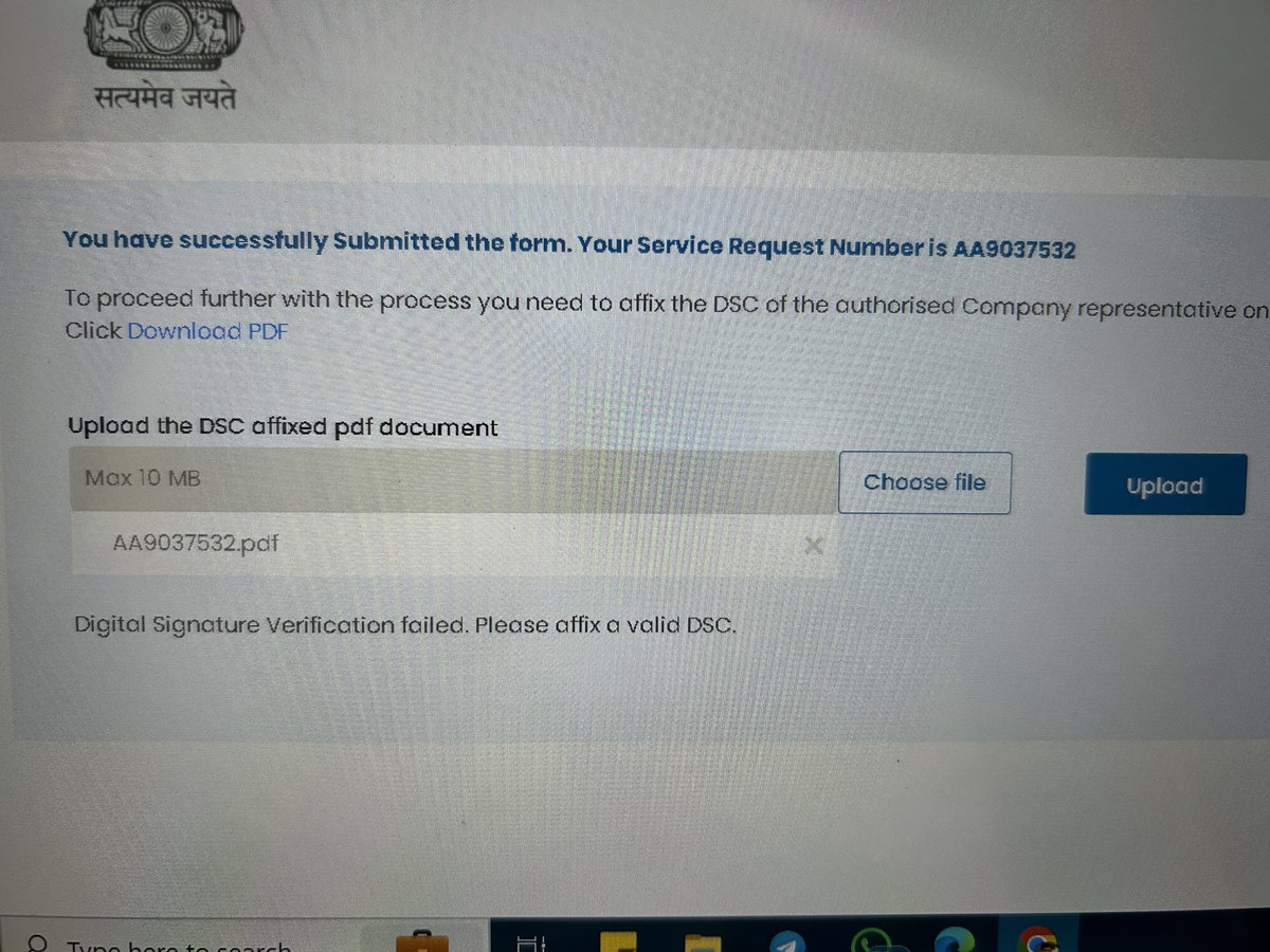 caakranjan's tweet photo. Not able to file DPT-3 showing error “DSC Verification failed”. Stuck from morning. Had filled the form again but still No Resolution. What a portal ! By @LTIMindtreeOFCL
@HelpdeskMCA21V3 @MCA21India
#V3error #DPT_3 #DPT3 #MCA #MCAv3 #MCAerror https://t.co/L4EfUSIBDJ