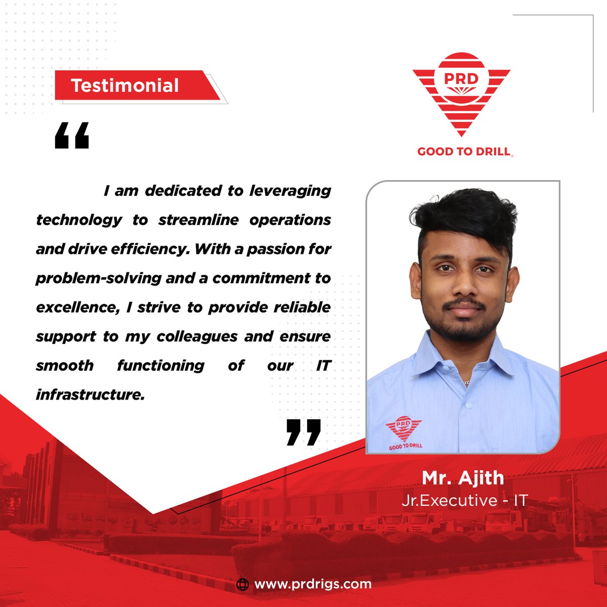 Paran_TT's tweet photo. Mr. Ajith on finding new challenges at PRD Rigs: 'There are always opportunities to learn and grow here.' We're passionate about helping our team reach their full potential!
.
.
.
#EmployeeTestimonials #WeLoveOurTeam #employeereviews #workculture #PRDRigs #WhyPRDRigs #prdfam #prd https://t.co/jp33T1Vei9
