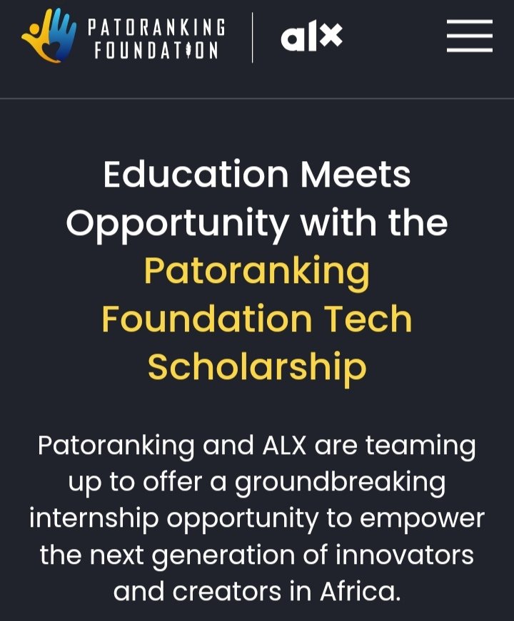 _sheischarisma's tweet photo. ALX &amp; Patoranking Foundation Tech Scholarship Opportunity 
https://t.co/eRXTWu3sNm https://t.co/RfN3g2Ud4W