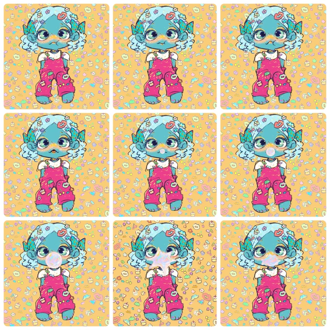 アニメーション差分と、結局使わなかった風船ガムパチン('◉◯◉') 広告動画用に作ったSD版イラストだから特に何も作る予定無かったんだけど…何か作るか…何が良いかな… #aaagallery #今日の群青絵