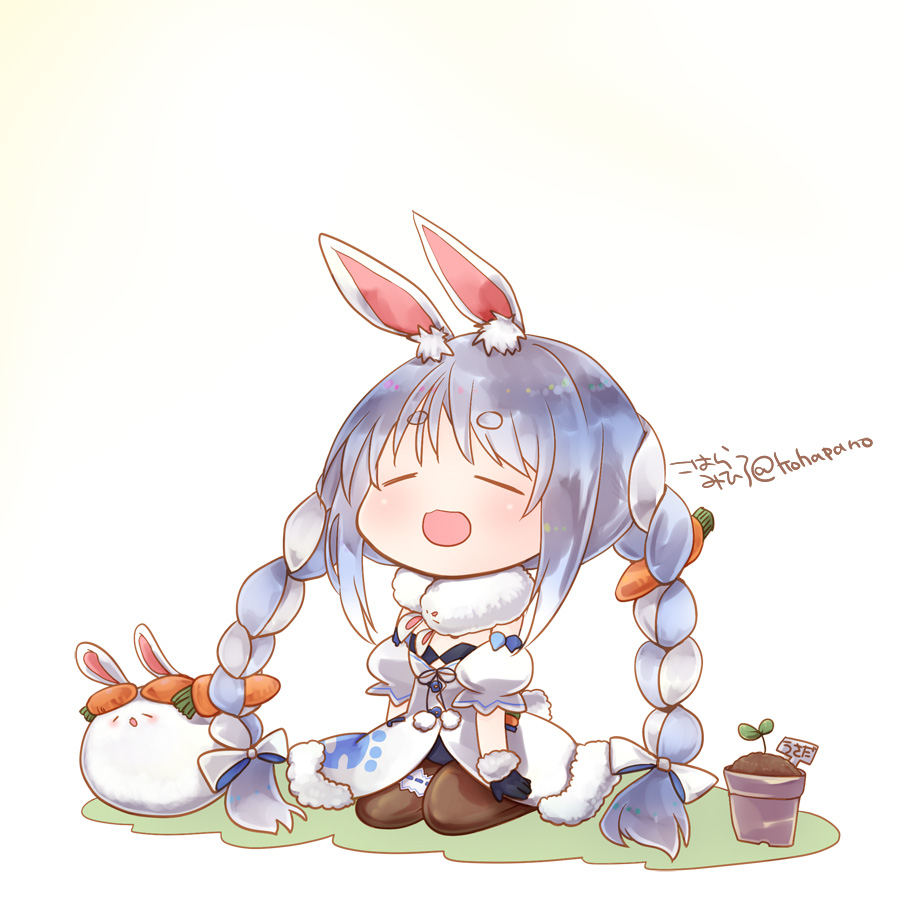 どんちゃん ,兎田ぺこら ,兎田ぺこら(通常) 「#これでフォロワーさん増えました圧倒的に光合成ぺこちゃん 」|こはら深尋🐈飯屋の娘完結のイラスト
