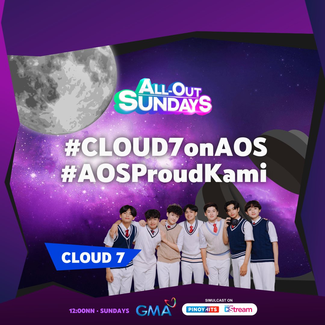 cloud7_ph's tweet photo. Use the official hashtag #CLOUD7onAOS and #AOSProudKami📺🌈🎤 

Catch the All-out performance of CLOUD 7 along with other PPop Idols, VXON, BILIB, and KAIA only on All-Out Sundays

JUNE 30 · 12:00NN on GMA Network , Simulcast on Kapuso Stream and Pinoy Hits https://t.co/NbyhkaI8PN