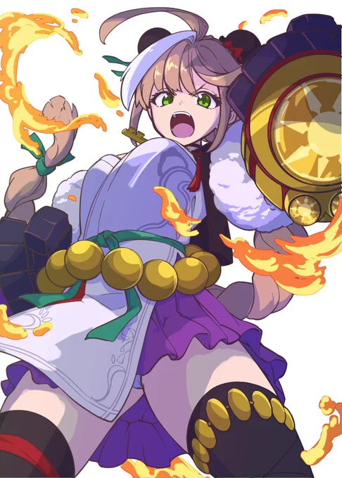原稿中なので新規イラスト上げられんから加筆修正したチャオリン よりカッコかわいくなったはず ←修正後 修正前→ #パズドライラスト