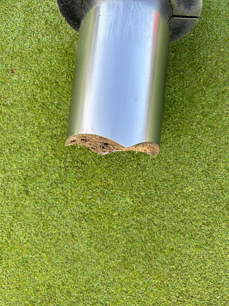 jd_turf's tweet photo. Pleasantly surprised this morning while changing cups to find roots poking out the bottom of the cup cutter.  Not too shabby after a wet Spring on 40 year old penncross greens! https://t.co/1XFqlwb6jF
