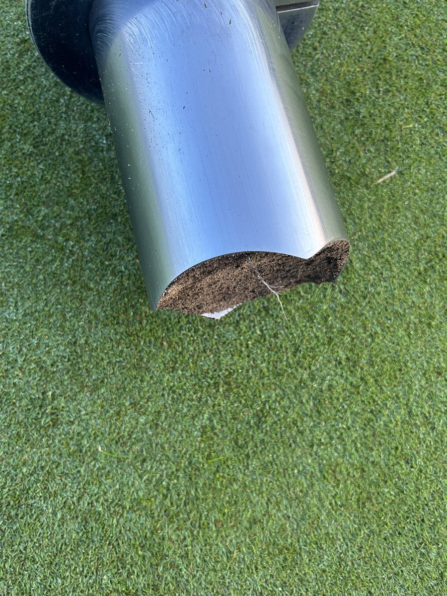 jd_turf's tweet photo. Pleasantly surprised this morning while changing cups to find roots poking out the bottom of the cup cutter.  Not too shabby after a wet Spring on 40 year old penncross greens! https://t.co/1XFqlwb6jF