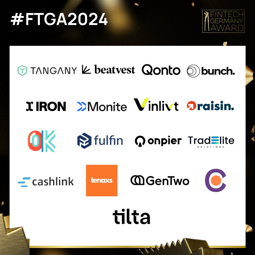 The Jury of Fintech Germany Award is very pleased to announce the longlist of more than 100 participating startups! They will now zoom in to acknowledge excellence and winning work. Explore our full 2024 longlist here fintechgermanyaward.de/nominees?tab=l… 

#FTGA2024 #FTGA #fintech #Germany