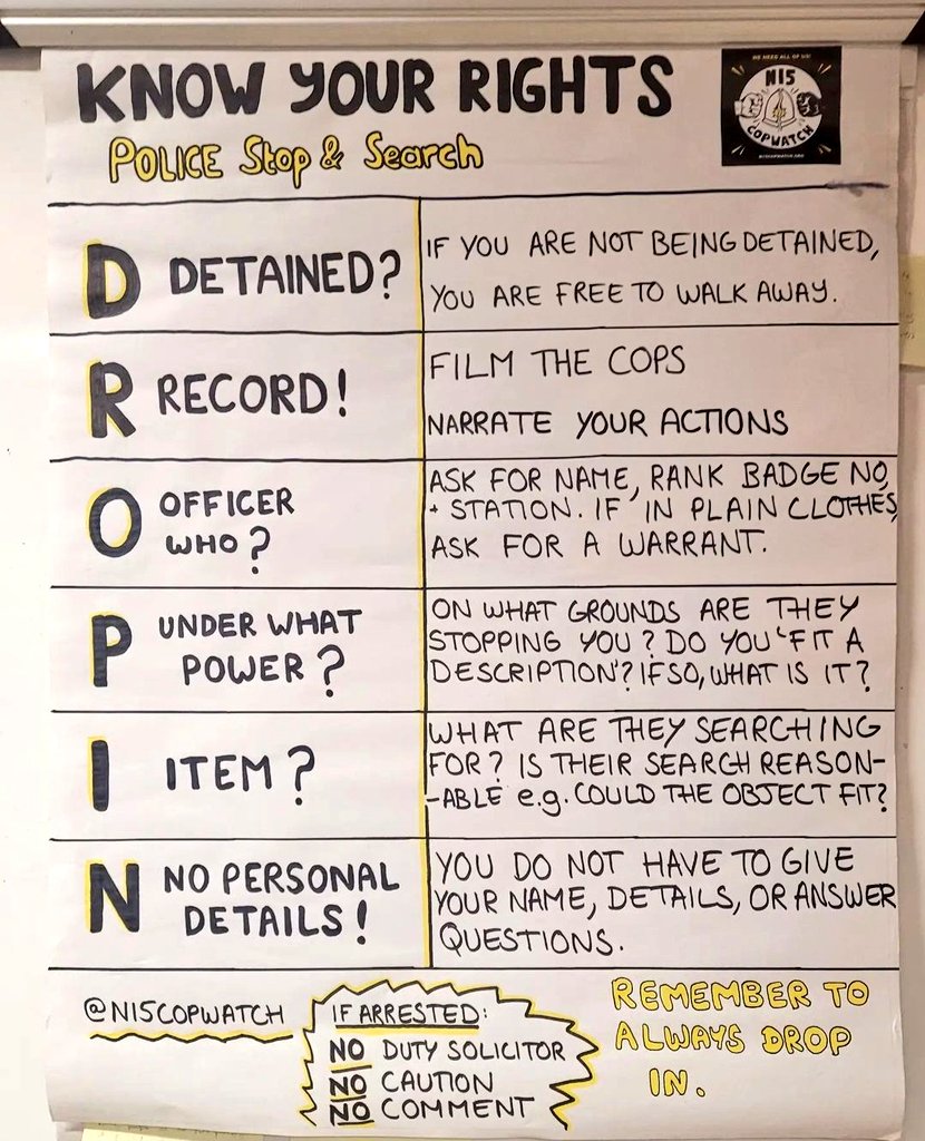 TCopwatch_'s tweet image. DROPIN Police Intervention. 
Save and share this so you know what to do if you or someone else gets stopped and searched by the police.