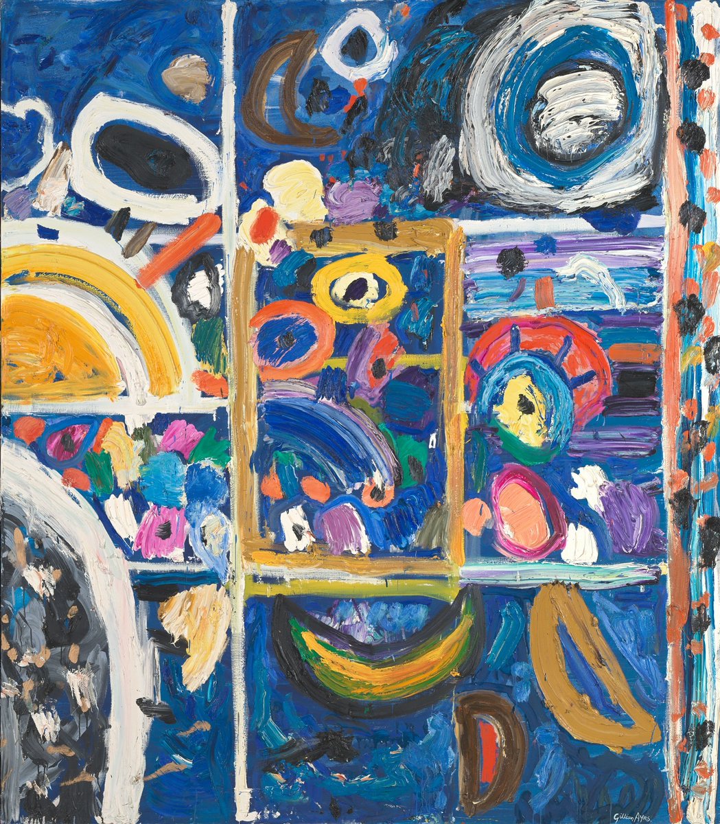 Tate's tweet image. Feeling festival inspired with #GillianAyres’s vibrant painting, Sundark Blues. 🎨 ❤️

Ayres referred to a work like Sundark Blues as a ‘bloody big painting’, measuring almost 2.5m wide and over 2m tall.
 
☀️ Gillian Ayres CBE RA, Sundark Blues, 1994 bit.ly/3zpP35h
