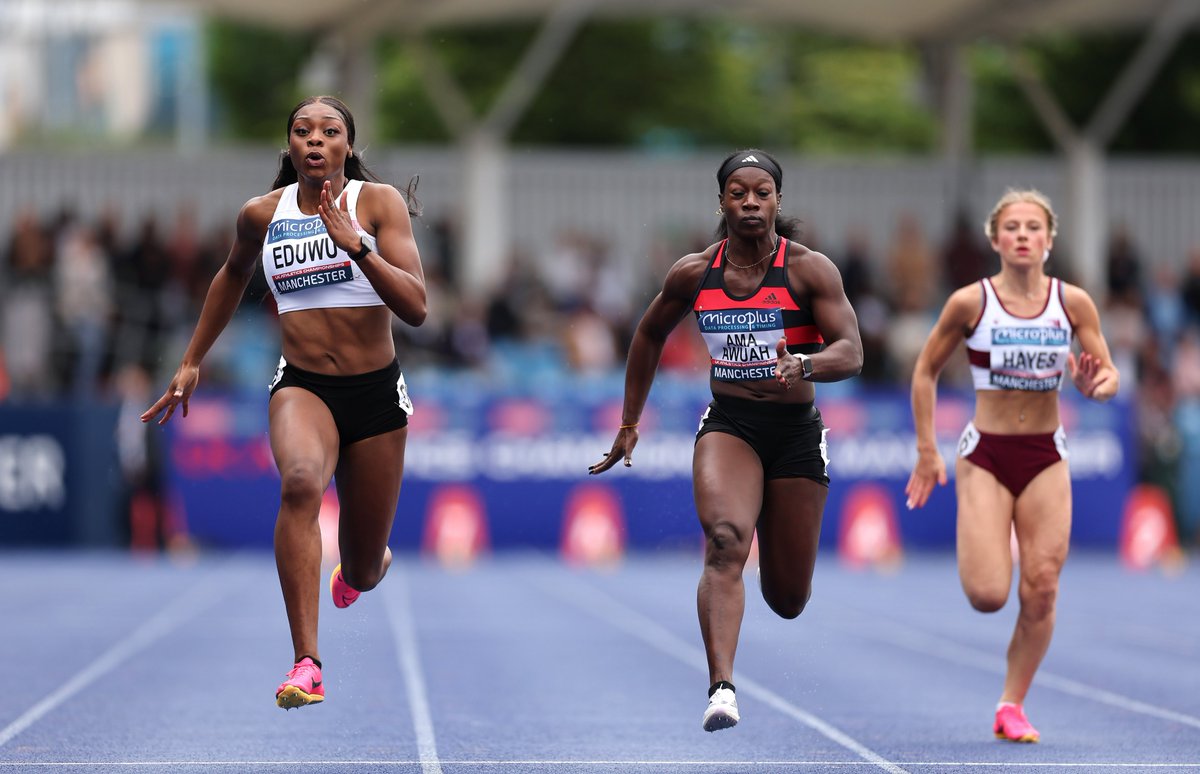 BritAthletics's tweet image. The sprinters are out!

Top 3 in the women's 100m heats💨

Renee Regis 11.51
Jasmine Wilkins 11.56 PB
Joy Eze 11.57 

Semi-finals at 17:02 #WhereItStarts