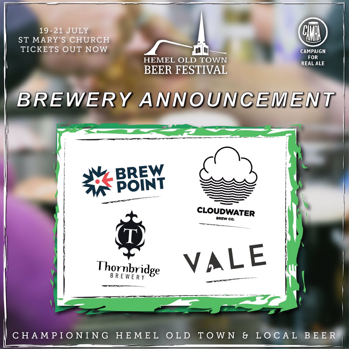HemelOTBeerFest's tweet photo. BREWERY ANNOUNCEMENT 🚨

With 30+ beers pouring across the weekend, we’re unveiling yet more brewers!

From the national stage are Cloudwater and Thornbridge 🤩

Local favourites joining the party are Vale and Brewpoint!

MORE BREWERIES SOON..

TICKETS ⬇️

https://t.co/9y1hjZuEPw https://t.co/Qzb1HcDjzQ