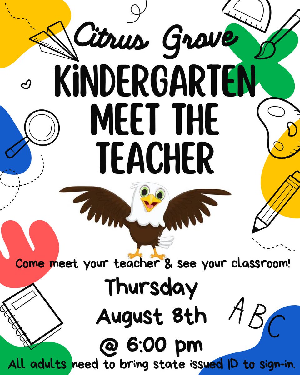 Citrus Grove Elementary, Deland FL (@citrusgrove_vcs) on Twitter photo Save the date for our upcoming school year <a href="/CitrusGrove_VCS/">Citrus Grove Elementary, Deland FL</a> <a href="/volusiaschools/">Volusia County Schools</a>
🍊Kindergarten Meet the Teacher 🍊
#cgeeagles
#VCSSuccess
#VCSTogether Save the date for our upcoming school year <a href="/CitrusGrove_VCS/">Citrus Grove Elementary, Deland FL</a> <a href="/volusiaschools/">Volusia County Schools</a>
🍊Kindergarten Meet the Teacher 🍊
#cgeeagles
#VCSSuccess
#VCSTogether