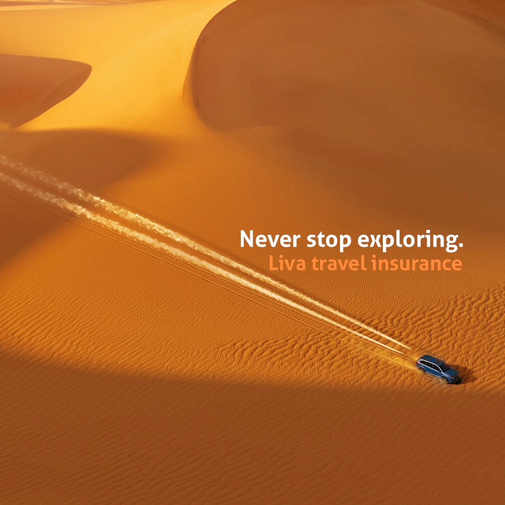 ليش توقف شغف السفر والعالم ينتظرك تكتشفه؟ 
ليڤا للتأمين معك في كل خطوة، عيش المغامرة والسفريات وخلي الحماية علينا.
Why stop exploring when there's so much of the world to see? With Liva by your side every step of the way, keep travelling while we ensure your protection.