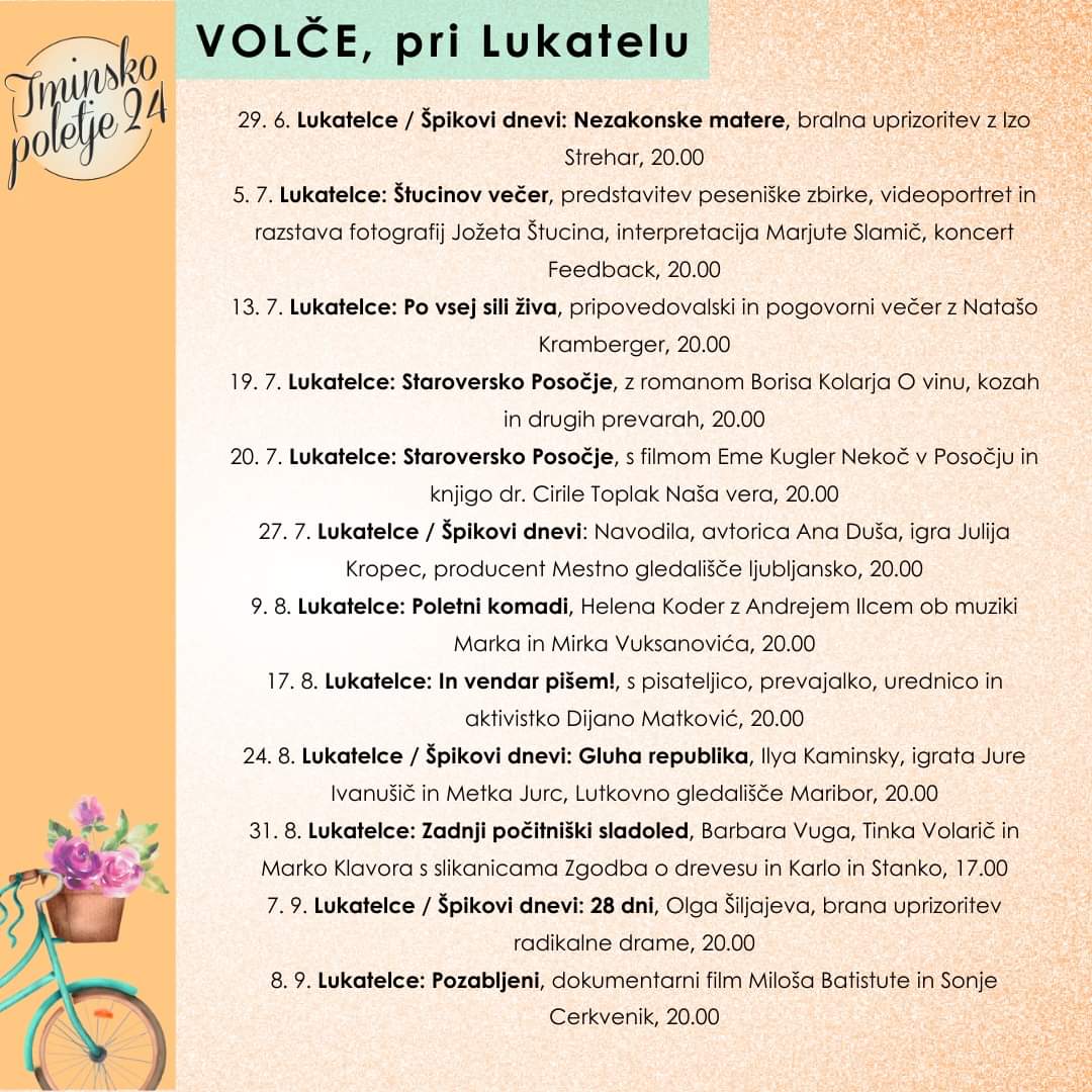 JelenaJal's tweet photo. Letos je program lokalnega poletnega festivala Tminsko poletje res odličen, težko bo vse "pokrit" 😁 bravo organizatorjem #Tmin #tolmin #sočaValley https://t.co/KTjmkPxXXr