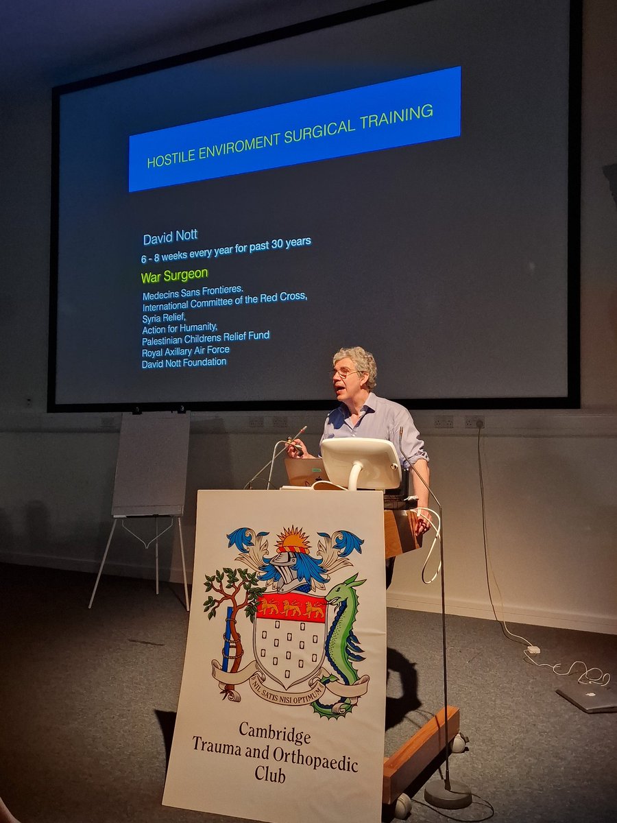 eoeortho's tweet image. We&apos;re incredibly fortunate to hear from Prof David Nott OBE @nottfoundation, the War Doctor himself, who flew in (literally) to relate his remarkable journey from one conflict zone to another, delivering life-saving surgery and teaching local surgeons the skills to do the same.