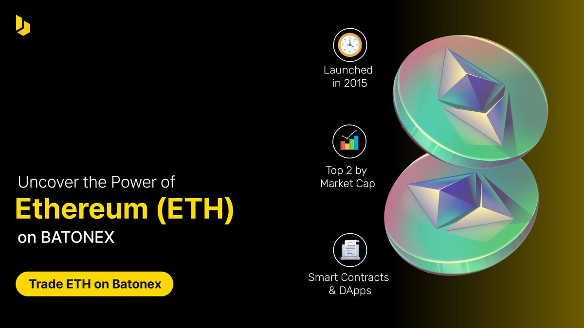 batonex_global's tweet image. Dive deep into Ethereum (ETH)

The powerhouse of smart contracts and decentralized applications. 

Discover its history, use cases, and market performance. Trade ETH on Batonex!

#CryptoDeepDive #Batonex