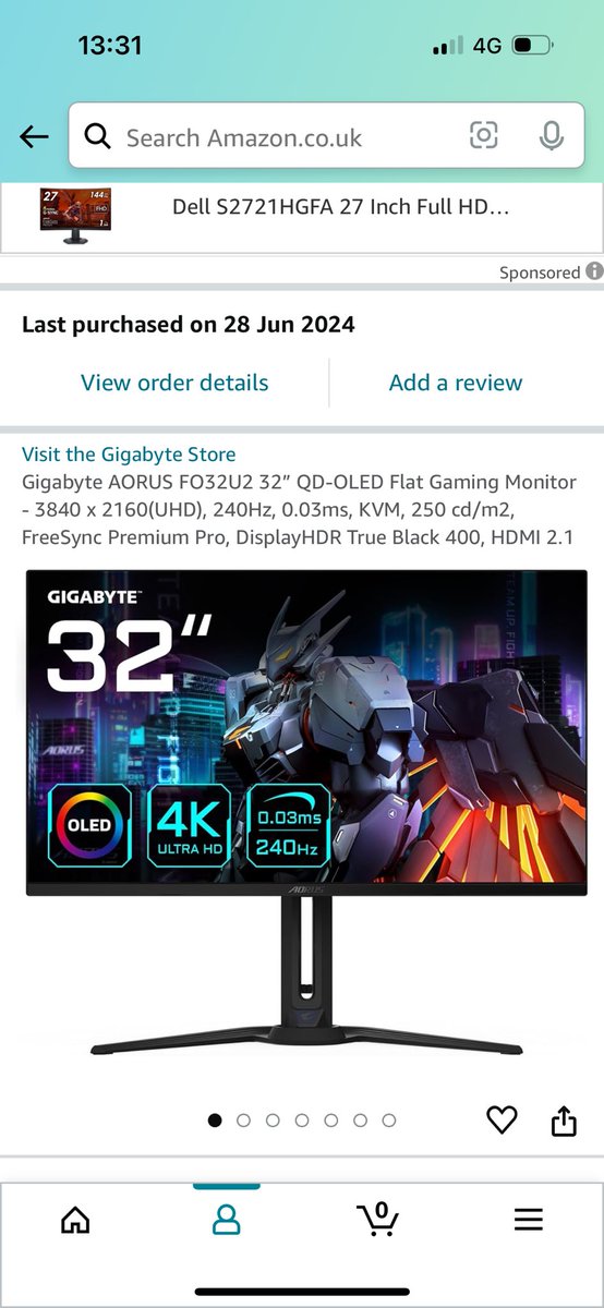 Matt_RN's tweet photo. Pulled the trigger on a 4k #OLED 240Hz monitor. Going to miss the ultra wide but looking forward to this #Aorus 32 inch beauty. https://t.co/D2A09cQnVq