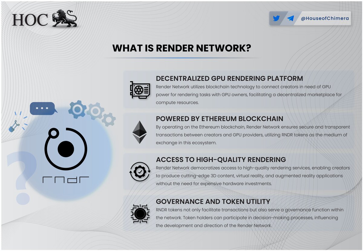 What is @rendernetwork? 🔹Render Network utilizes blockchain technology to  connect creators in need of GPU power for rendering tasks with GPU owners,  facilitating a decentralized marketplace for compute resources $RNDR