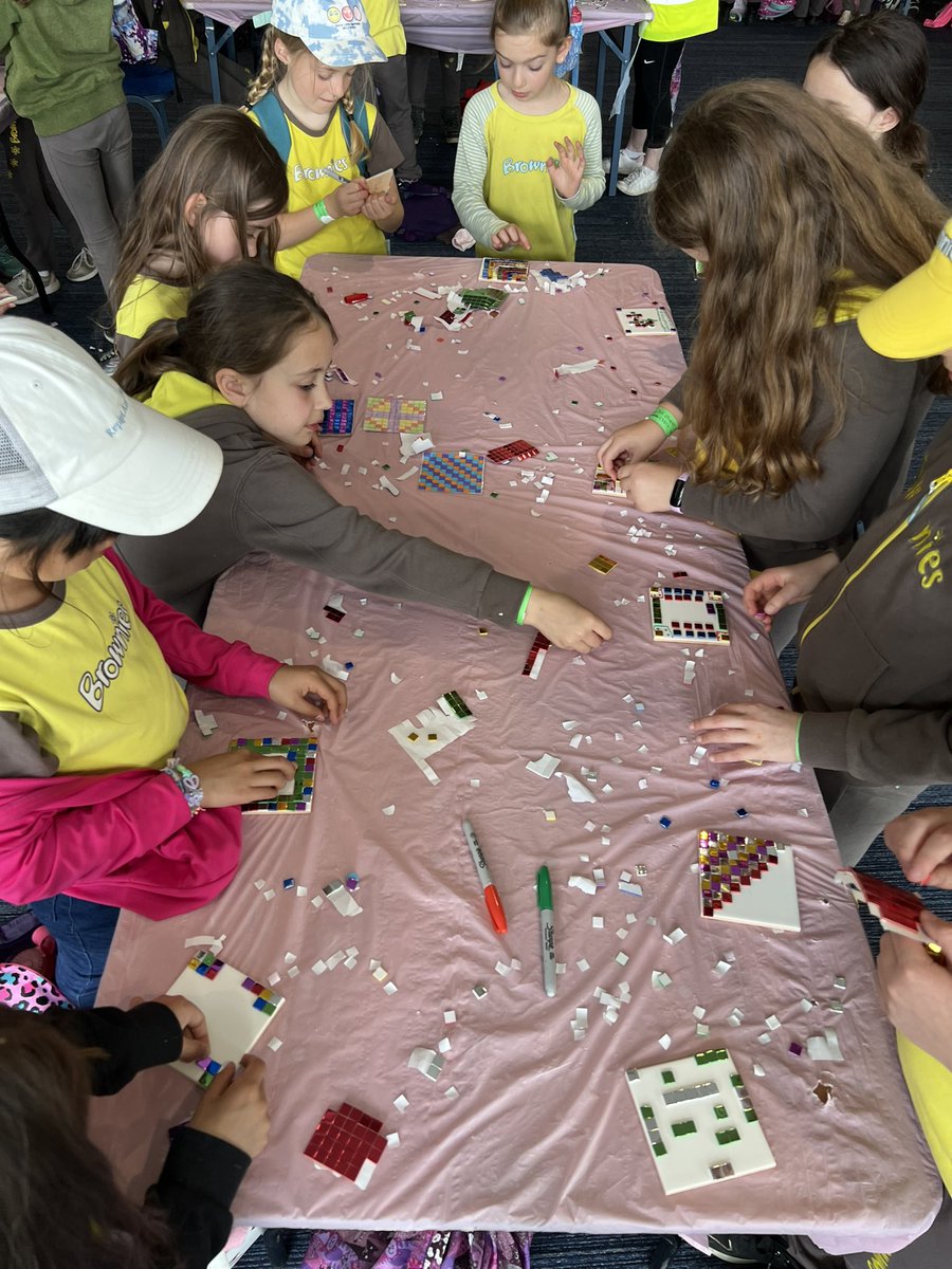 Bracelets &amp; mosaics.  Go Brownies, go Rainbows.  #granddayout