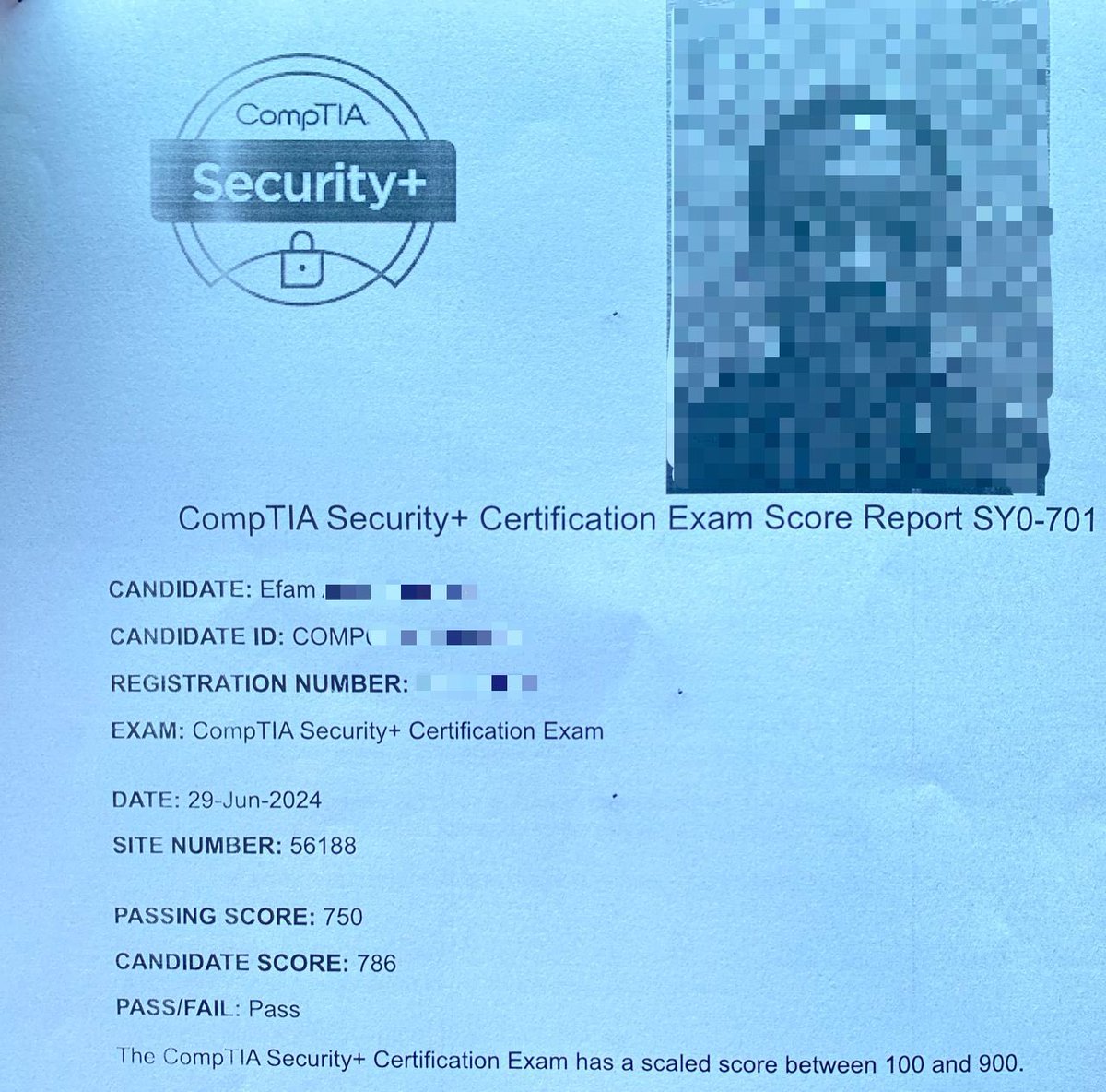 efamharris's tweet photo. I just passed my CompTIA Security+ (SY0-701) exam. https://t.co/5PvzBJN6tO
