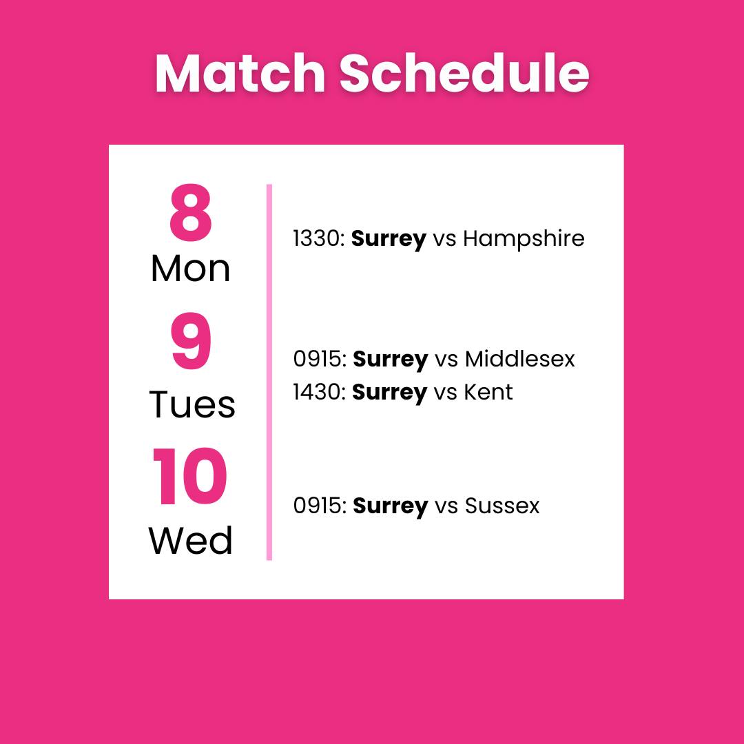Surrey Womens Golf (@surreywomengolf) on Twitter photo Just a few sleeps away to the start of County Match Week <a href="/NorthHantsGC/">North Hants GC</a>
Looking forward to seeing our friends from the other counties as we get together on the 7th with matches starting on the 8th (lie in for us 😄 🛌)
<a href="/Middlesex_Golf/">Middlesex Golf</a> <a href="/Kent_Golf_/">Kent Golf</a> <a href="/SussexGolf_/">Sussex Golf</a> <a href="/hants_golf/">Hampshire Golf</a> Just a few sleeps away to the start of County Match Week <a href="/NorthHantsGC/">North Hants GC</a>
Looking forward to seeing our friends from the other counties as we get together on the 7th with matches starting on the 8th (lie in for us 😄 🛌)
<a href="/Middlesex_Golf/">Middlesex Golf</a> <a href="/Kent_Golf_/">Kent Golf</a> <a href="/SussexGolf_/">Sussex Golf</a> <a href="/hants_golf/">Hampshire Golf</a>