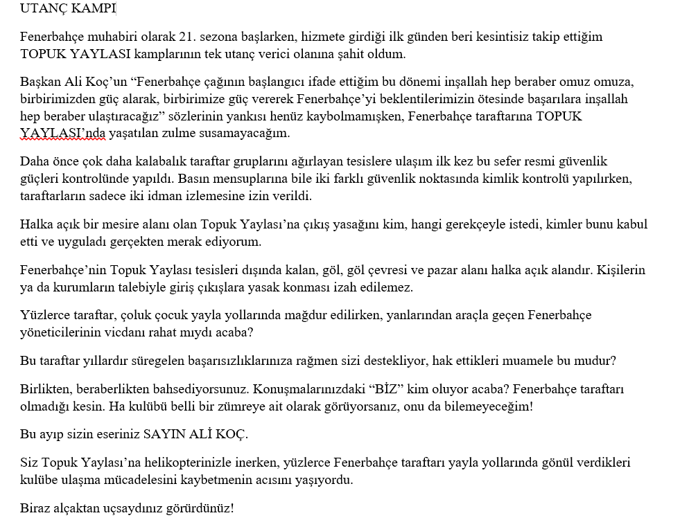 Büyük Fenerbahçe taraftarına geçmiş olsun dileklerimle...