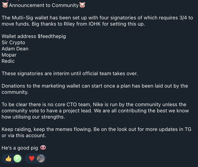NikePig_ADA's tweet photo. 🐷Community Announcement 🐷

This is from the interim team who have been working very hard without any allocation or payment 

Just love for the pig $NIKE 🫡

Join the telegram below
https://t.co/OU7o1d83wg https://t.co/I69ZFxtzsH