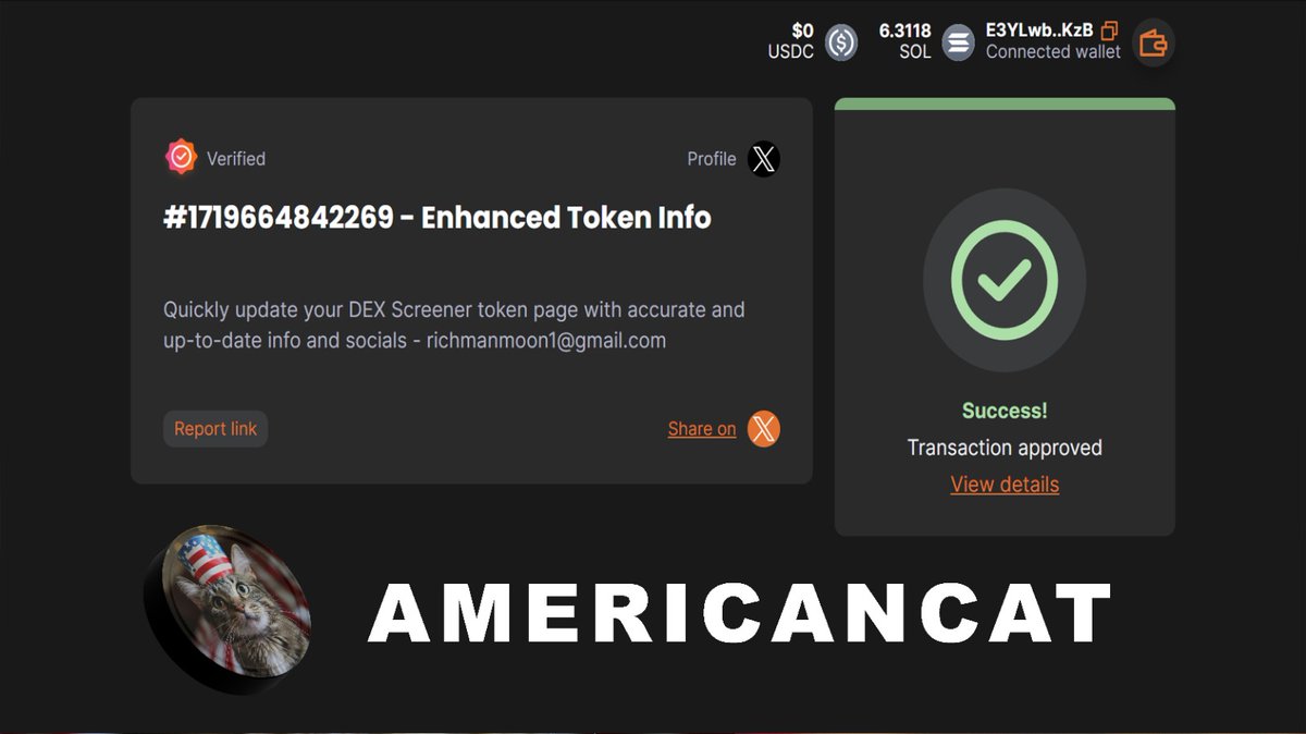 4mericats's tweet photo. 📢Paid Update Dex:
https://t.co/kfToclCmuY

I just made a purchase from @dexscreener using @helio_pay 🔥 
https://t.co/3tuZ9rbioB 

#AMERICANCAT #American #Cat #USACAT #USA #cats #CatsLover #memecoin #Meme #memes #Airdrop #Catcoin #SOL https://t.co/4NWWTjPPdB