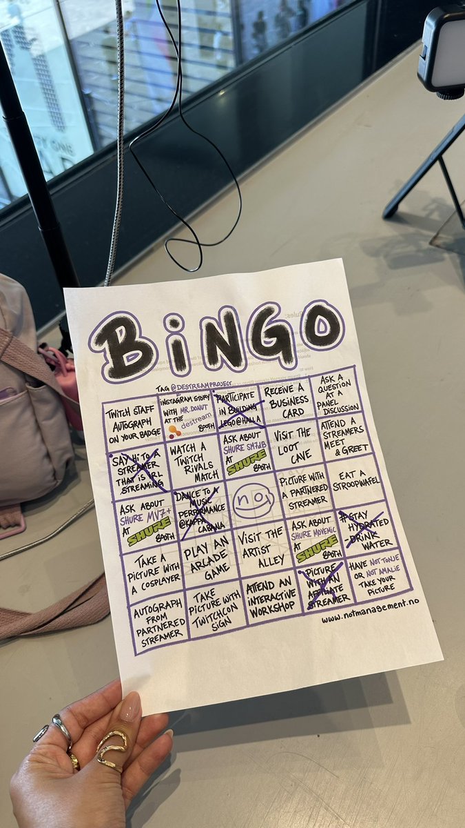 alwayskarii's tweet photo. Today I was challenged by @NOTmngmt to complete this bingo that is NOT a bingo card at Twitch Con. AND I DID IT! It was so much fun. ✨🔥🎉 https://t.co/pvvazJ2KLy
