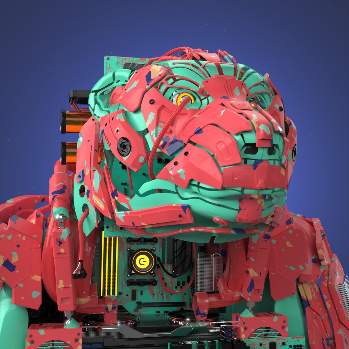 ChiptosBot's tweet photo. Chipto of the day.
Type: Bear with Miami Terrazzo and Coral cords.
ChiptosX #942 https://t.co/REDt8y0DDU
Chiptos are a collection of robots made out of computer parts.
#3DRobot #RobotDesign #chiptos https://t.co/O5AagXzLyb