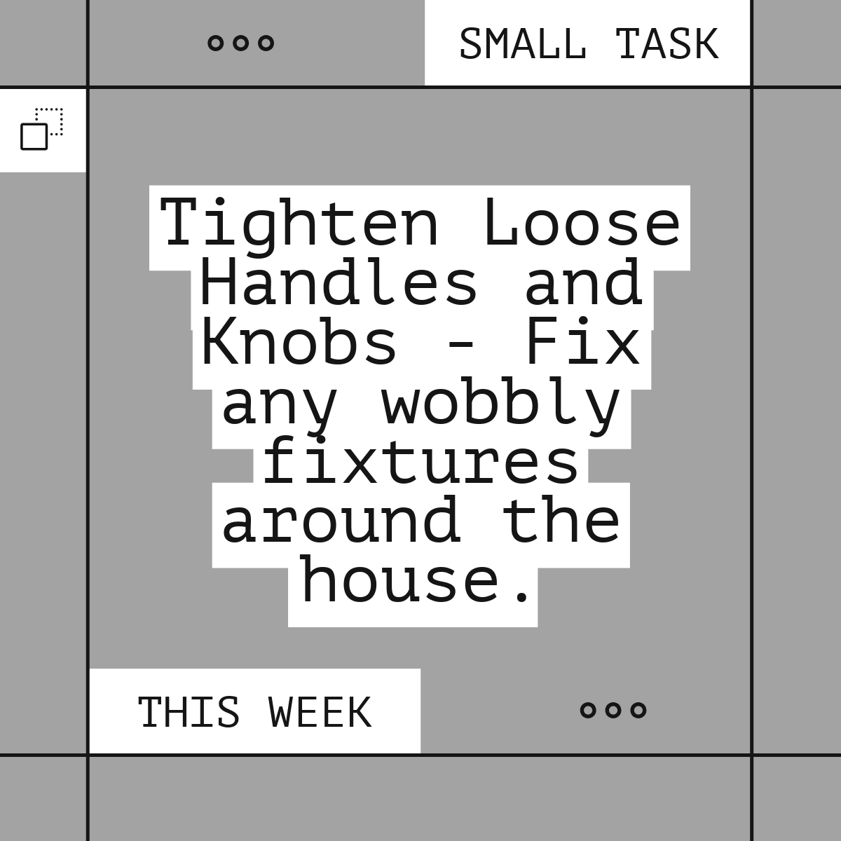 mrsnodgaard's tweet photo. ✨Week #22 Small Task✨

Tighten Loose Handles and Knobs - Fix any wobbly fixtures around the house.

💡Take 10 minutes to complete this small task to live a more balanced life. https://t.co/wUyhqjRei2